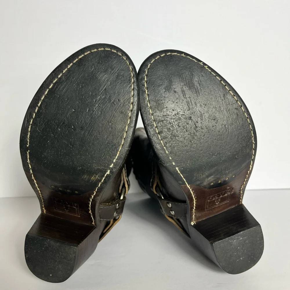 Frye Dark Brown Leather Harness Mid-Calf Boots - Picture 9 of 12